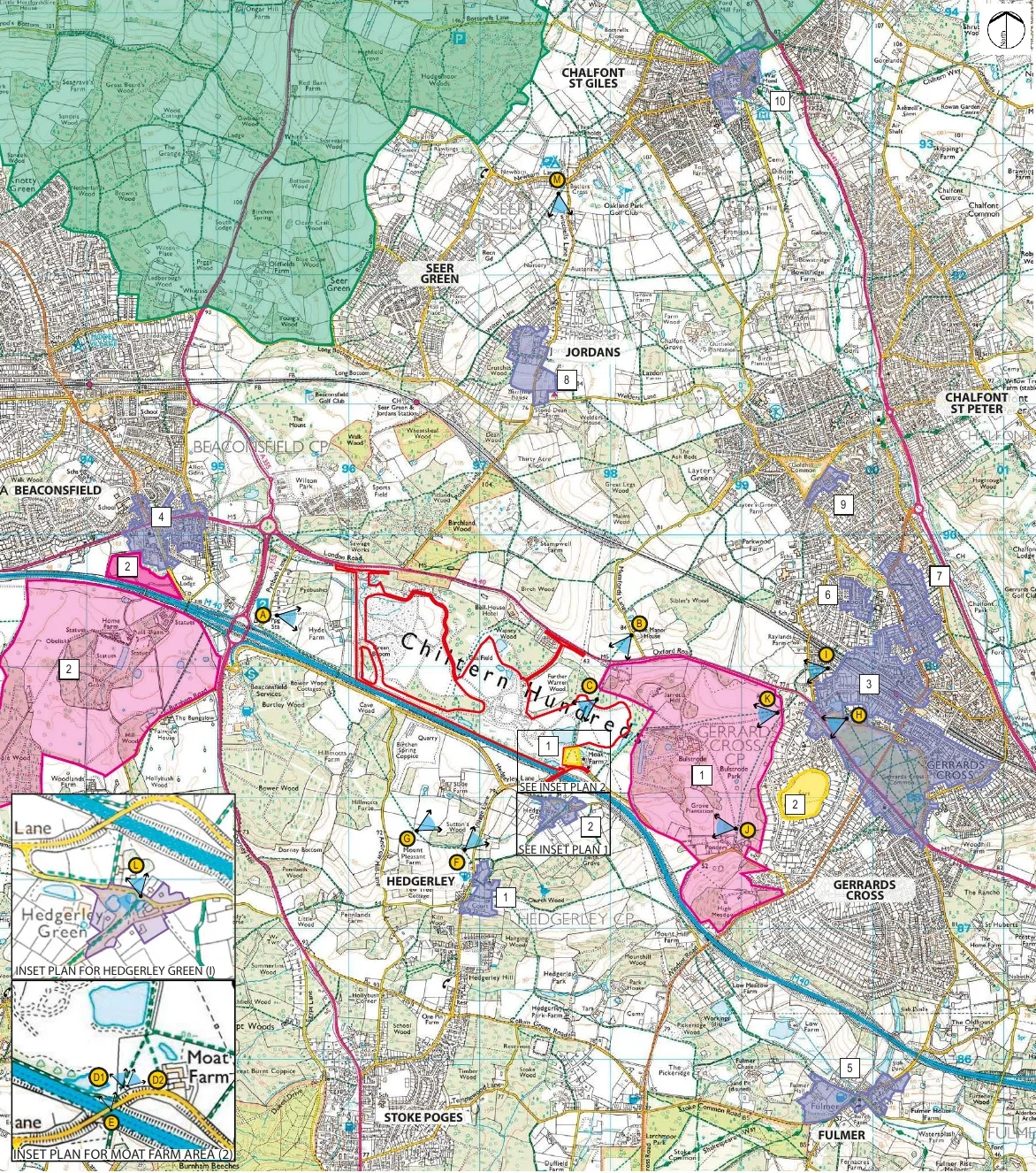 SDC viewpoint location map including inset maps for Moat Farm and Hedgerley Green